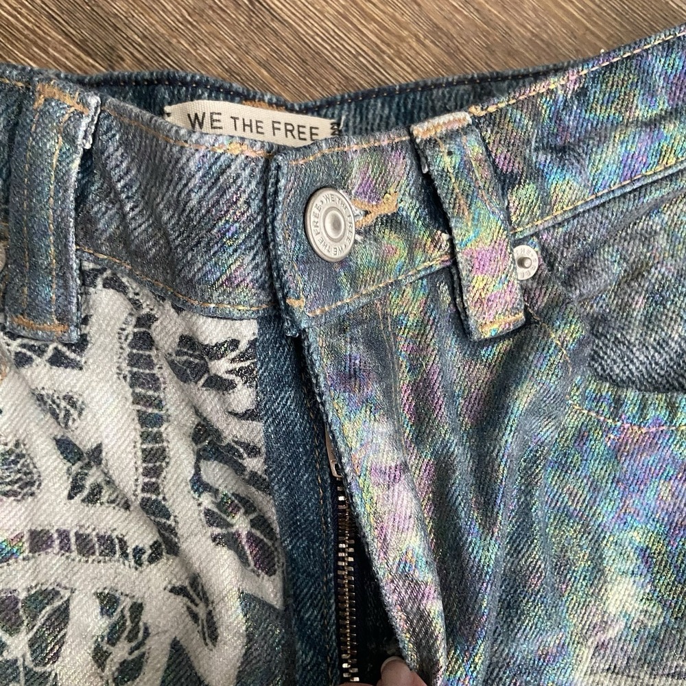 Free People We The Free Tinsley Baggy Iridescent Lace High Rise Jeans 25 - Picture 6 of 12